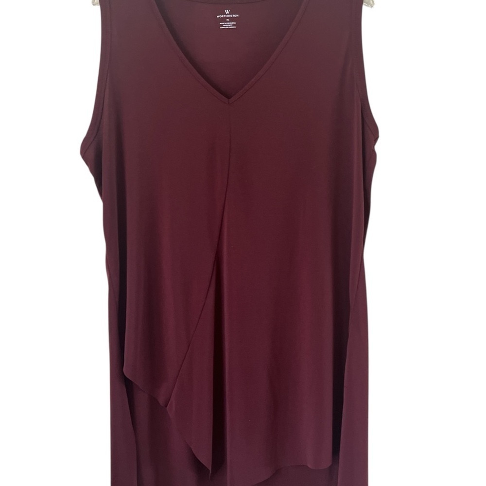 Worthington Deep Red Sleeveless Blouse Angled Front Size XL VNeck